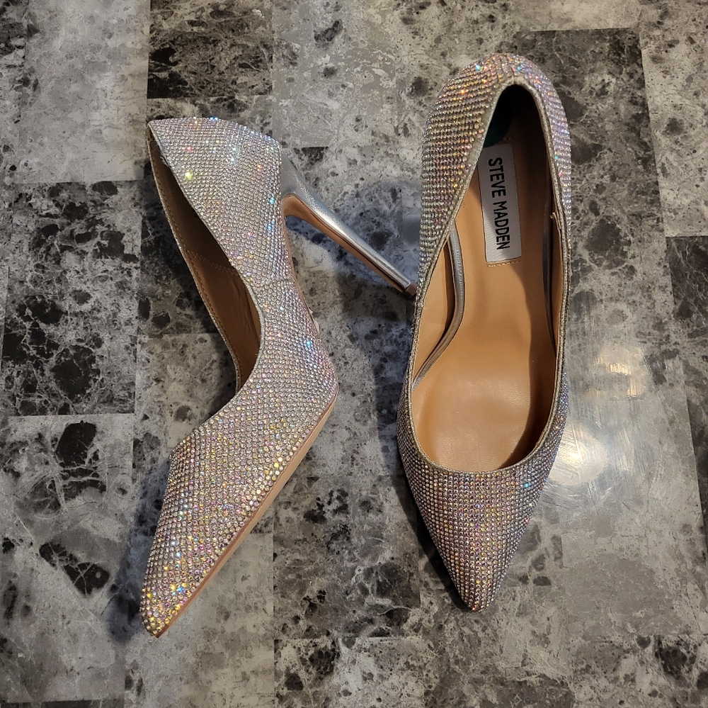 Steve Madden Silver Rhinestone Heels - Picture 5 of 6